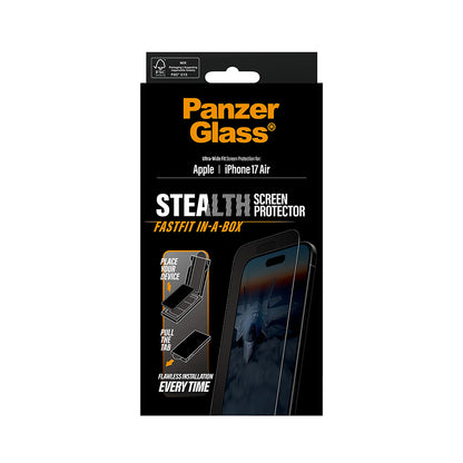 PanzerGlass Ultra-Wide Fit Stealth Fastfit védőfólia Apple iPhone 17 Air készülékhez, Edzett üveg, Teljes ragasztás, Fekete