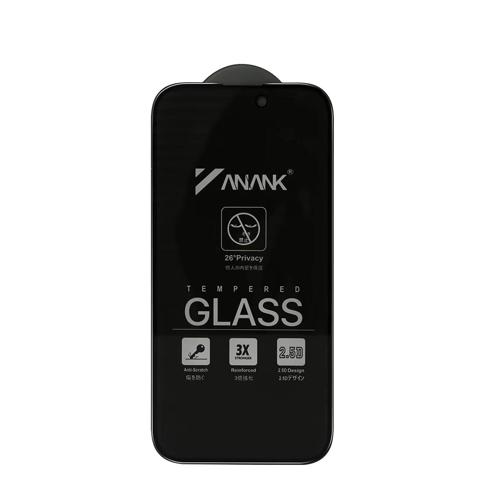 Anank 3X Reinforced Privacy Screen Protector for Apple iPhone 15 Pro Max, Tempered Glass, Full Glue, 2.5D
