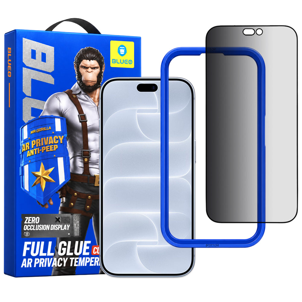 Blueo Anti Peep AR Privacy kijelzővédő fólia Apple iPhone 18 Pro készülékhez, edzett üveg, teljes felületén ragasztós, 3D