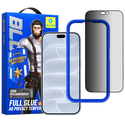 Blueo Anti Peep AR Privacy kijelzővédő fólia Apple iPhone 18 Pro készülékhez, edzett üveg, teljes felületén ragasztós, 3D
