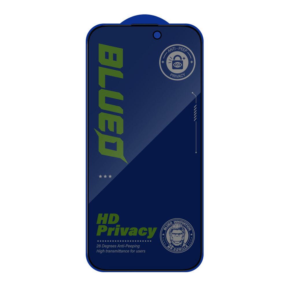Blueo Anti-Peep Privacy Screen Protector Film for Apple iPhone 15 Pro Max, Tempered Glass, Full Glue