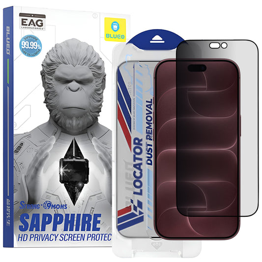 Blueo Premium Sapphire Applicator adatvédő kijelzővédő fólia Apple iPhone 18 Pro Max készülékhez, edzett üveg, teljes felületén ragasztós
