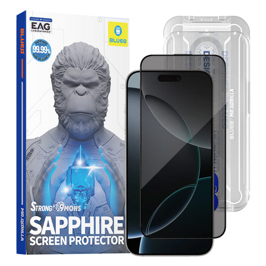 Privacy Blueo Sapphire Applicator Pro védőfólia Apple iPhone 17 Pro / 17 / 16 Pro készülékekhez, Edzett üveg, Teljes ragasztás