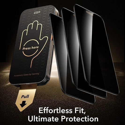 ESR Armorite Pro UltraFit Privacy képernyővédő fólia Apple iPhone 18 Pro Max készülékhez, edzett üveg, teljes ragasztó, 3 darabos készlet