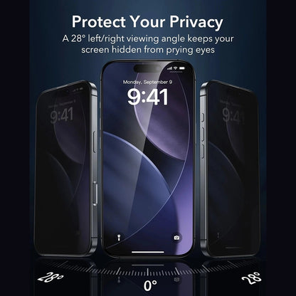 Privacy ESR Armorite UltraFit képernyővédő fólia Apple iPhone 17 Pro Max készülékhez, Edzett üveg, Teljes ragasztás, 3 darabos készlet