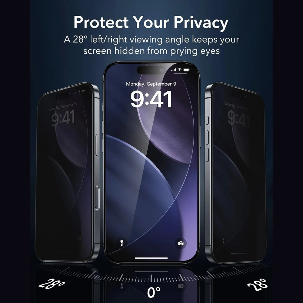 Privacy ESR Armorite UltraFit képernyővédő fólia Apple iPhone 17 Pro-hoz, Edzett üveg, Teljes ragasztás, 3 darabos készlet