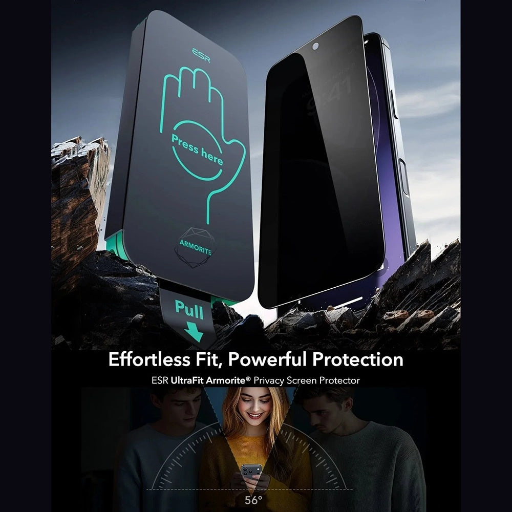 Privacy ESR Armorite UltraFit védőfólia Apple iPhone 17-hez, Edzett üveg, Teljes ragasztás, 3 darabos készlet