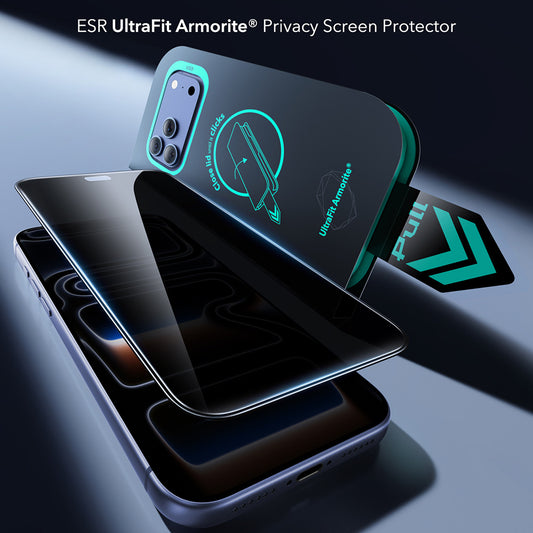 ESR Armorite UltraFit Privacy képernyővédő fólia Apple iPhone 18 Pro-hoz, edzett üveg, teljes ragasztó, 2 darabos készlet