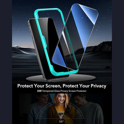 Privacy ESR képernyővédő fólia Apple iPhone 17 Pro-hoz, Edzett üveg, Teljes ragasztás, 3 darabos készlet