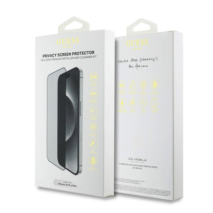 Privacy Guess védőfólia Apple iPhone 16-hoz, Edzett üveg, Teljes ragasztás, 2.5D, GUTGP16SBOKGCIP