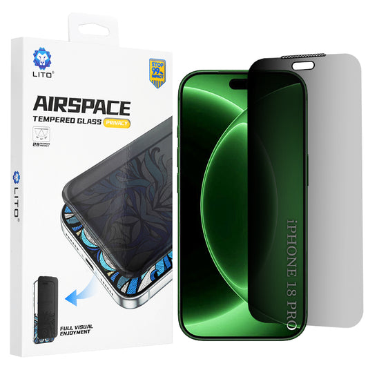 Lito Airspace Border Privacy képernyővédő fólia Apple iPhone 18 Pro / 17 Pro készülékhez, edzett üveg, teljes ragasztás
