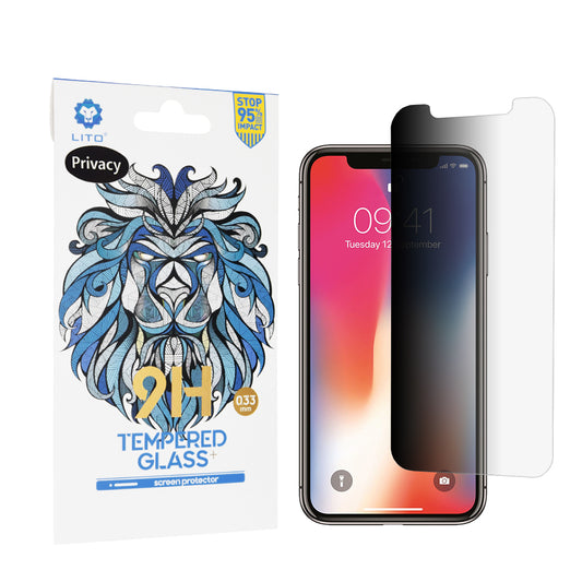 Lito Classic Privacy képernyővédő fólia Apple iPhone 11 Pro / XS / X készülékhez, edzett üveg, teljes ragasztó, 2.5D