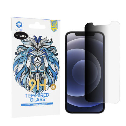 Lito Classic Privacy képernyővédő fólia Apple iPhone 12 / 12 Pro készülékhez, edzett üveg, teljes ragasztó, 2.5D