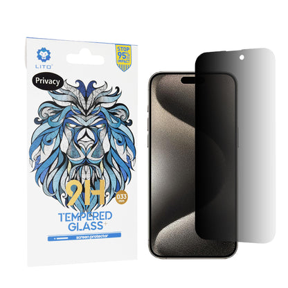Lito Classic Privacy képernyővédő fólia Apple iPhone 15 Pro Max-hoz, edzett üveg, teljes ragasztó, 2.5D