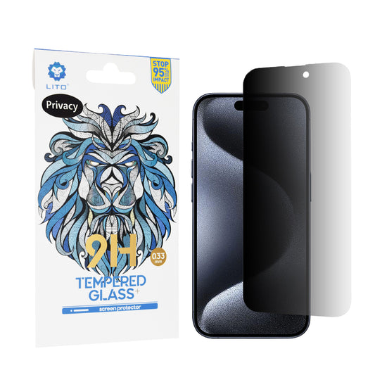 Lito Classic Privacy képernyővédő fólia Apple iPhone 15 Pro-hoz, edzett üveg, teljes ragasztó, 2.5D