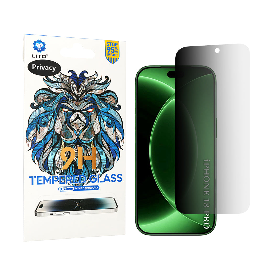 Lito Classic Privacy képernyővédő fólia Apple iPhone 18 Pro-hoz, edzett üveg, teljes ragasztó, 2.5D