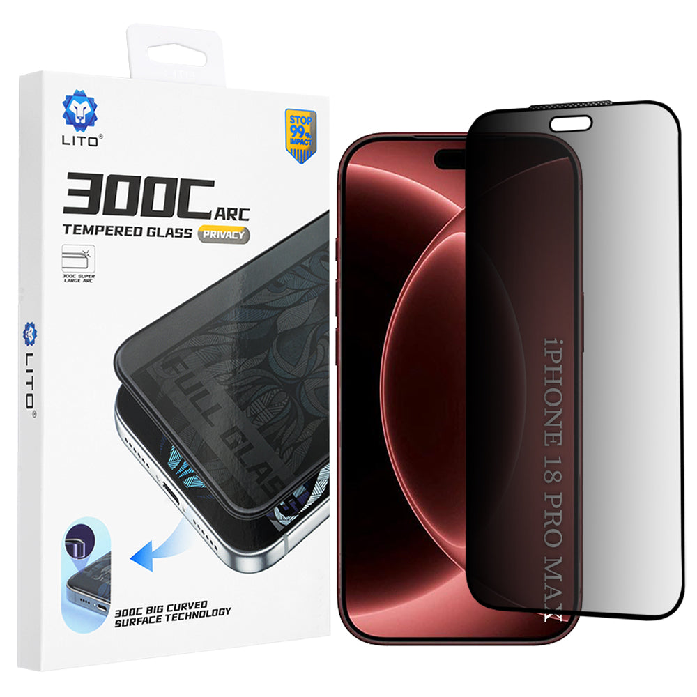 Lito D+ Max 300C Privacy képernyővédő fólia Apple iPhone 18 Pro Max készülékhez, edzett üveg, teljes ragasztóval