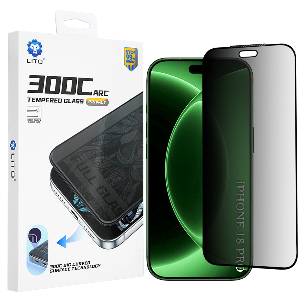 Lito D+ Max 300C Privacy képernyővédő fólia Apple iPhone 18 Pro-hoz, edzett üveg, teljes ragasztóval