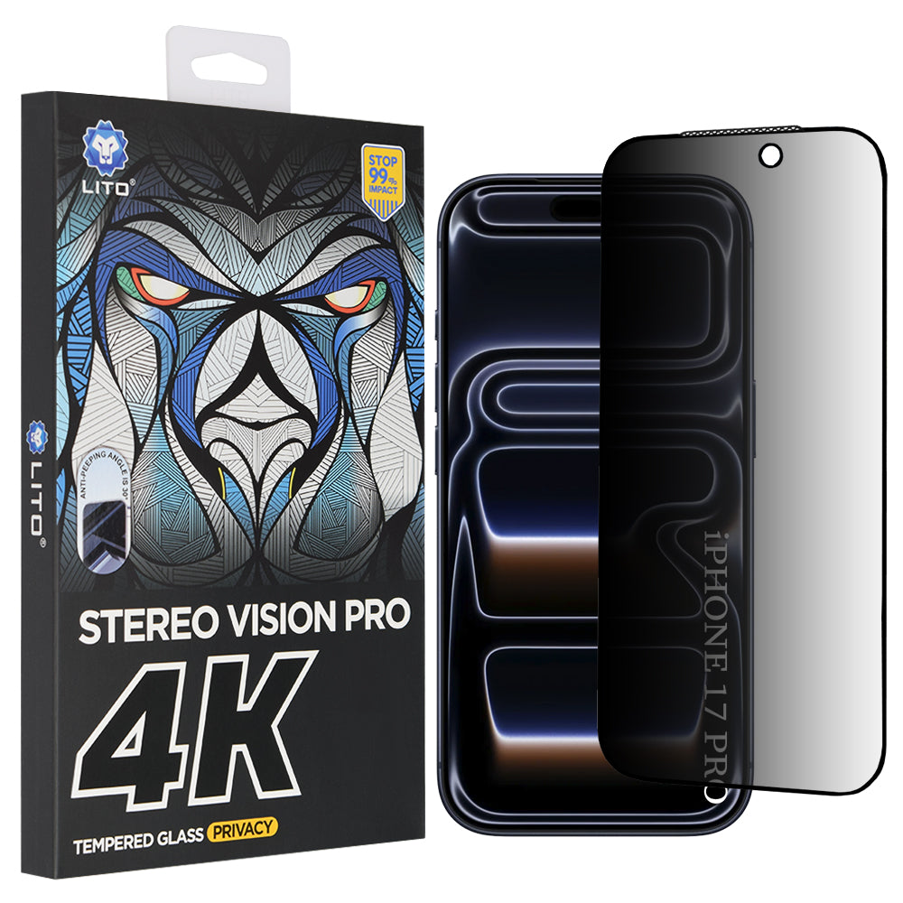 Védőfólia Privacy Lito D+ Max 4K Apple iPhone 17 Pro-hoz, Edzett Üveg, Teljes Ragasztás