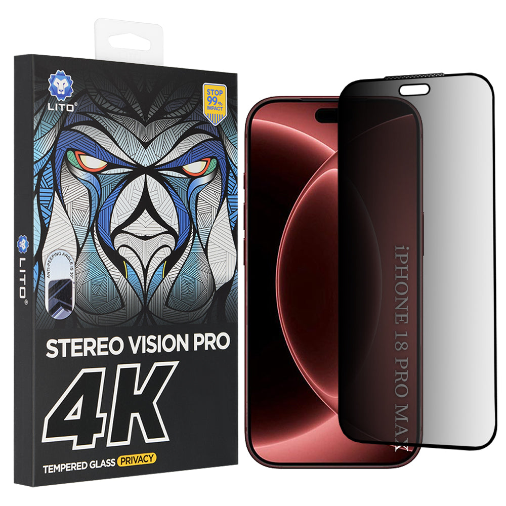 Lito D+ Max 4K Privacy képernyővédő fólia Apple iPhone 18 Pro Max készülékhez, edzett üveg, teljes ragasztóval