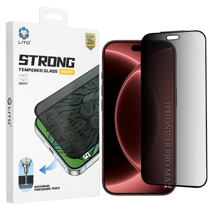 Lito D+ Max Strong Privacy képernyővédő fólia Apple iPhone 18 Pro Max készülékhez, edzett üveg, teljes ragasztóval