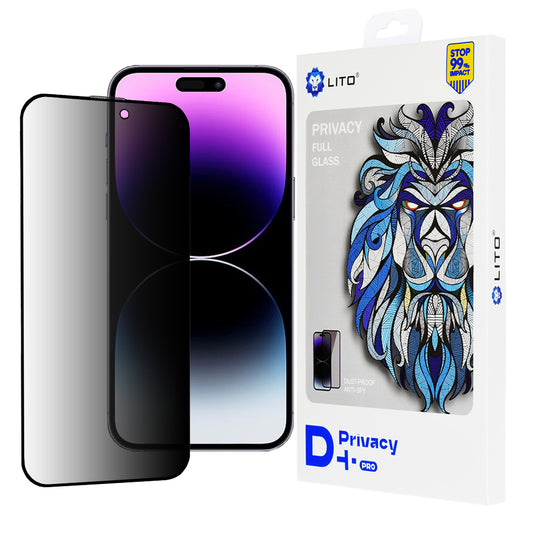 Lito D+ Pro Privacy képernyővédő fólia Apple iPhone 14 Pro Max készülékhez, edzett üveg, teljes ragasztóval