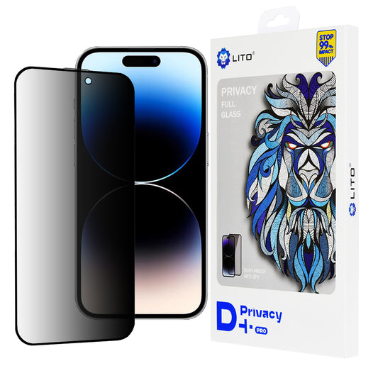 Lito D+ Pro Privacy képernyővédő fólia Apple iPhone 14 Pro-hoz, edzett üveg, teljes ragasztóval