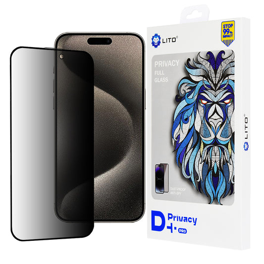 Lito D+ Pro Privacy képernyővédő fólia Apple iPhone 15 Pro Max készülékhez, edzett üveg, teljes ragasztóval