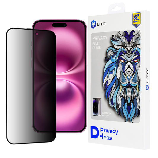 Lito D+ Pro Privacy képernyővédő fólia Apple iPhone 16 Plus-hoz, edzett üveg, teljes ragasztóval