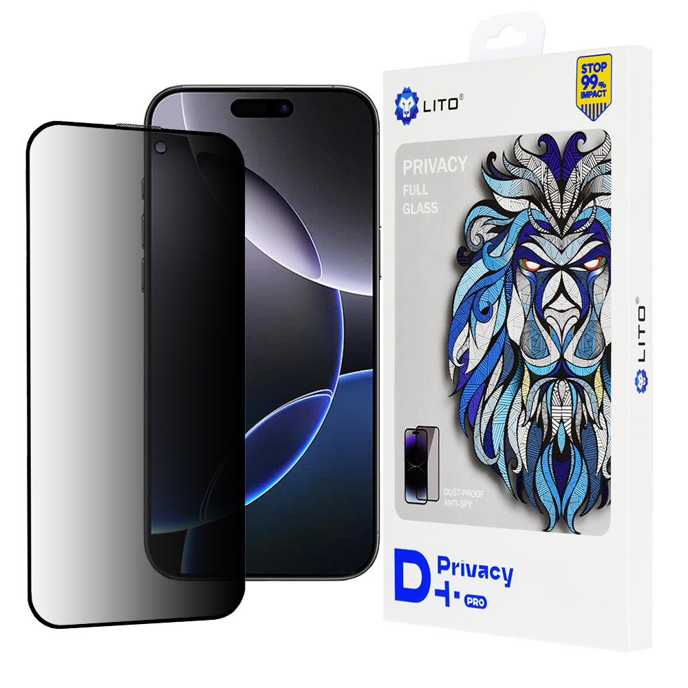 Lito D+ Pro Privacy képernyővédő fólia Apple iPhone 16 Pro Max készülékhez, edzett üveg, teljes ragasztóval