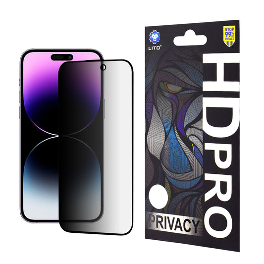 Lito HD Pro Privacy képernyővédő fólia Apple iPhone 14 Pro Max készülékhez, edzett üveg, teljes ragasztófelület