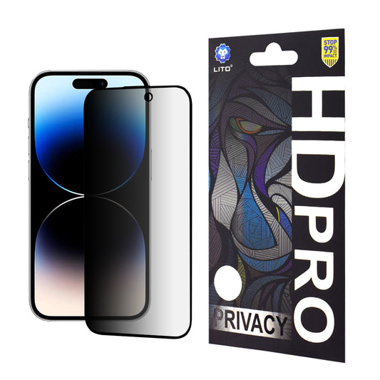 Lito HD Pro Privacy képernyővédő fólia Apple iPhone 14 Pro-hoz, edzett üveg, teljes ragasztóval