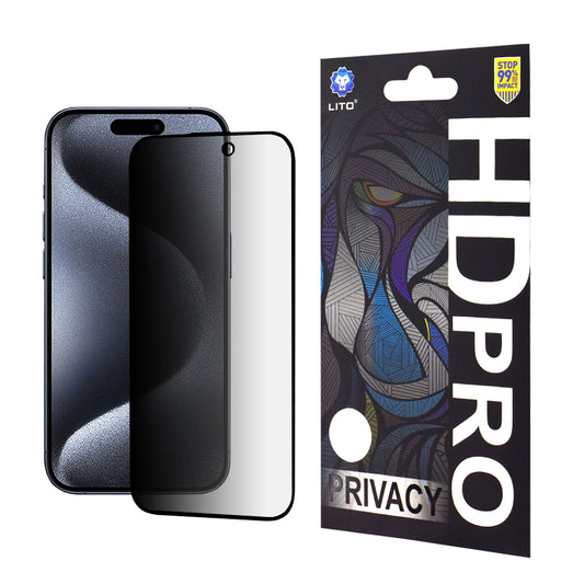Lito HD Pro Privacy képernyővédő fólia Apple iPhone 15 Pro-hoz, edzett üveg, teljes ragasztóval