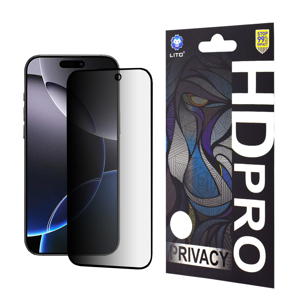 Lito HD Pro Privacy képernyővédő fólia Apple iPhone 16 Pro Max készülékhez, edzett üveg, teljes ragasztóval