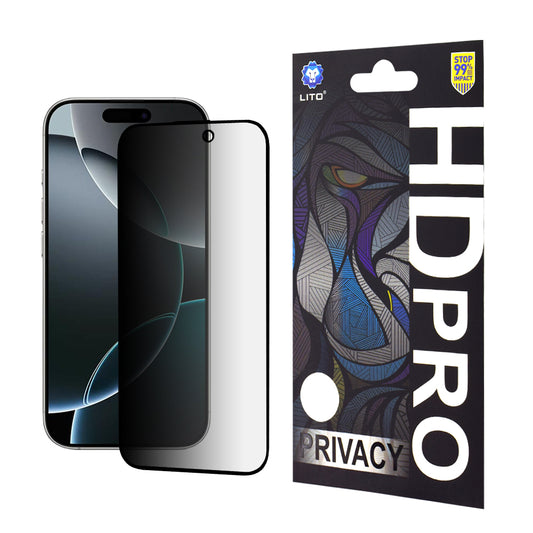 Lito HD Pro Privacy képernyővédő fólia Apple iPhone 16 Pro-hoz, edzett üveg, teljes ragasztóval