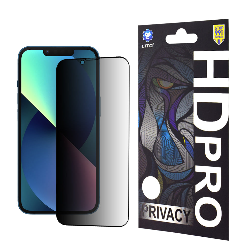 Lito HD Pro Privacy képernyővédő fólia Apple iPhone 17e / 16e / 14 / 13 Pro készülékekhez, edzett üveg, teljes ragasztóval