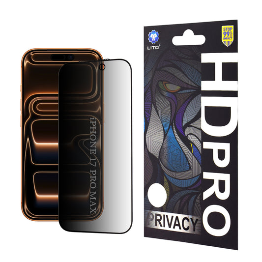 Privacy Lito HD Pro védőfólia Apple iPhone 17 Pro Max készülékhez, Edzett üveg, Teljes ragasztás