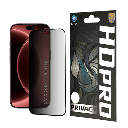 Lito HD Pro Privacy képernyővédő fólia Apple iPhone 18 Pro Max-hoz, edzett üveg, teljes ragasztóval