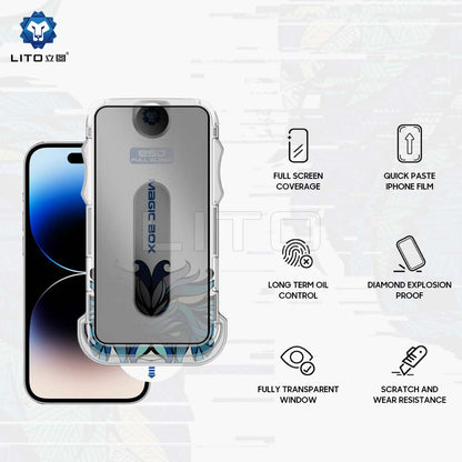 Lito Magic Glass Box D+ Tools képernyővédő fólia Apple iPhone 14 Pro-hoz, biztonsági üveg, teljes ragasztóval