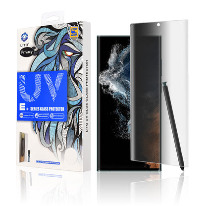 Lito Privacy képernyővédő fólia Samsung Galaxy S22 Ultra 5G S908-hoz, edzett üveg, UV ragasztó, 3D