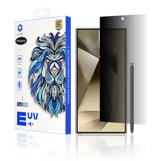 Lito Privacy képernyővédő fólia Samsung Galaxy S24 Ultra S928-hoz, Edzett üveg, UV ragasztó, 3D
