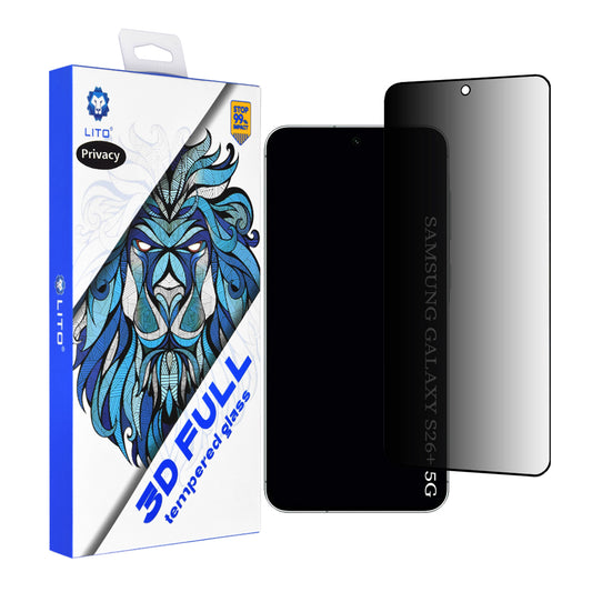 Lito Privacy Ecran Védőfólia Samsung Galaxy S26 Plus készülékhez, Edzett Üveg, Teljes Ragasztás, 3D