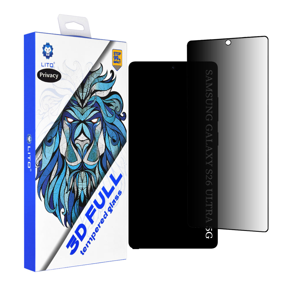 Lito Privacy Képernyővédő Fólia Samsung Galaxy S26 Ultra S948-hoz, Edzett Üveg, Teljes Ragasztás, 3D
