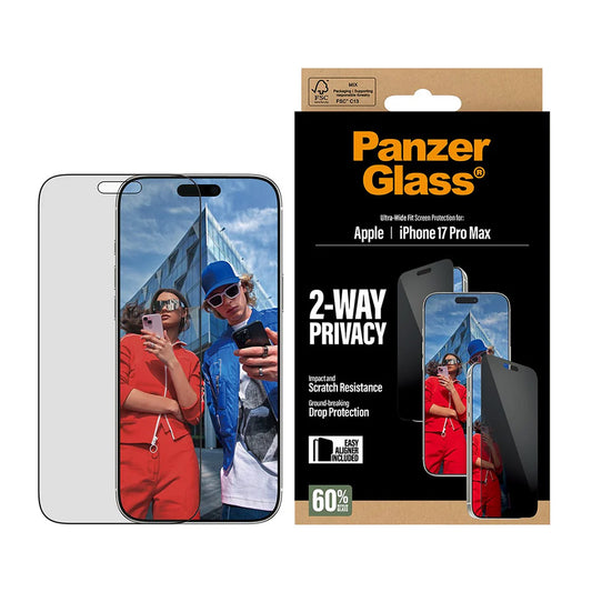 Privacy PanzerGlass Ultra-Wide Fit 2-Way EasyAligner képernyővédő fólia Apple iPhone 17 Pro Max készülékhez, Edzett üveg, Teljes ragasztás