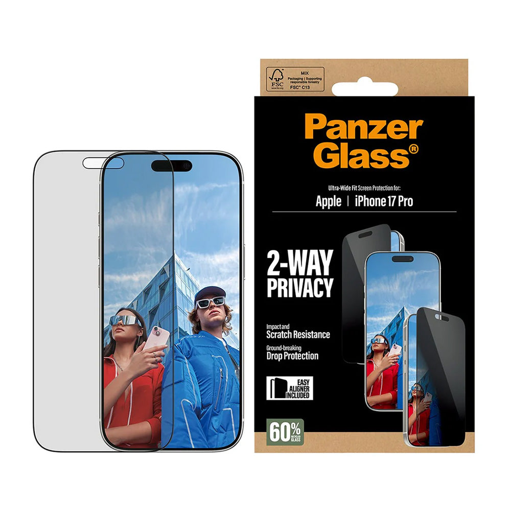 Privacy PanzerGlass Ultra-Wide Fit 2-Way EasyAligner védőfólia Apple iPhone 17 Pro készülékhez, Edzett üveg, Teljes ragasztás
