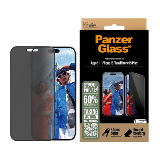 Védőfólia Privacy PanzerGlass Ultra-Wide Fit EasyAligner az Apple iPhone 16 Plus / 15 Plus készülékhez, Edzett Üveg, Teljes Ragasztás