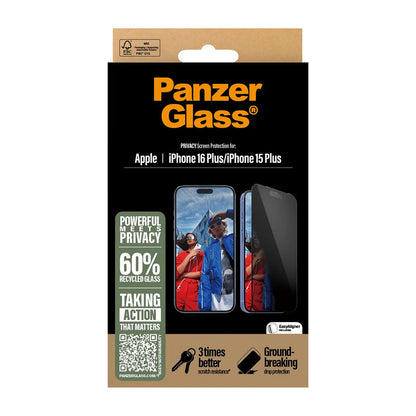 Védőfólia Privacy PanzerGlass Ultra-Wide Fit EasyAligner az Apple iPhone 16 Plus / 15 Plus készülékhez, Edzett Üveg, Teljes Ragasztás