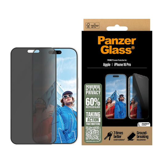 Privacy PanzerGlass Ultra-Wide Fit EasyAligner védőfólia Apple iPhone 16 Pro készülékhez, Edzett üveg, Teljes ragasztás