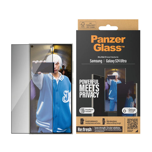 Privacy PanzerGlass Ultra-Wide Fit EasyAligner védőfólia Samsung Galaxy S24 Ultra S928 készülékhez, Edzett üveg, Teljes ragasztás