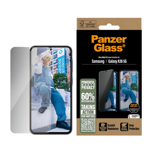 Privacy PanzerGlass Ultra-Wide Fit védőfólia Samsung Galaxy A36 A366 készülékhez, Edzett üveg, Teljes ragasztás